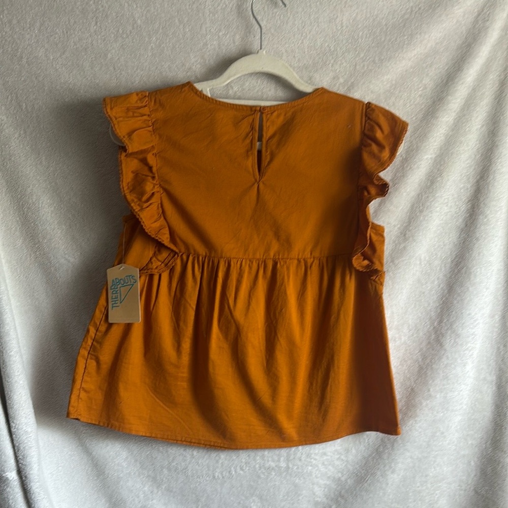 NWT Orange Ruffle Sleeve Kids Top size 14 - Picture 2 of 5